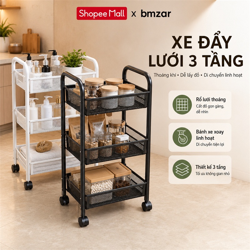 BMZAR Xe đẩy Spa 3 4 5 tầng Lưới sắt 100% đa năng Có bánh xe