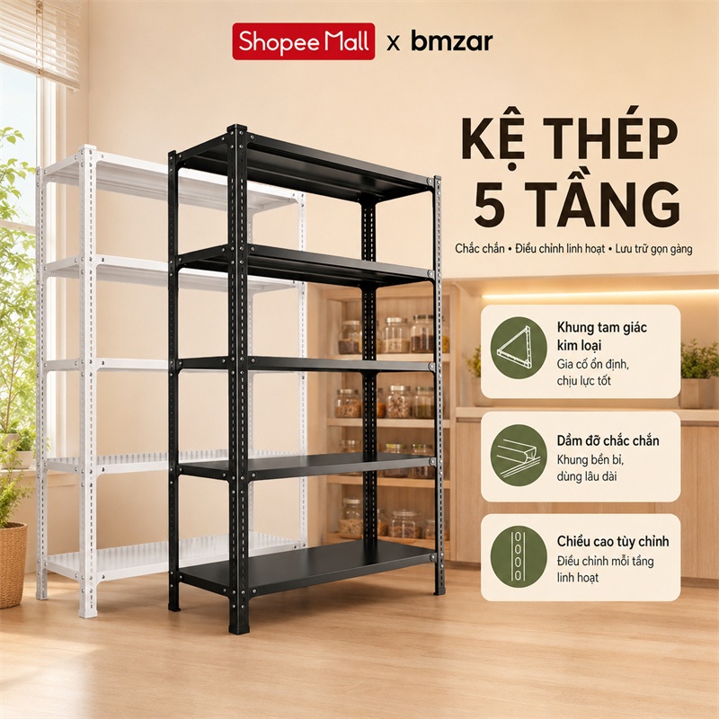 BMZAR Kệ Sắt V Lỗ Chịu Tải 500kg Kệ Hàng Đa Năng Kệ Dể Dồ Điều Chỉnh Chiều Cao
