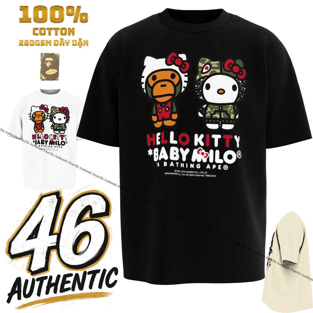 [Cao Cấp] Áo Thun Bape Hello Kitty Baby Milo | 100% Cotton | 280GSM | Oversize | FourSix Authentic.