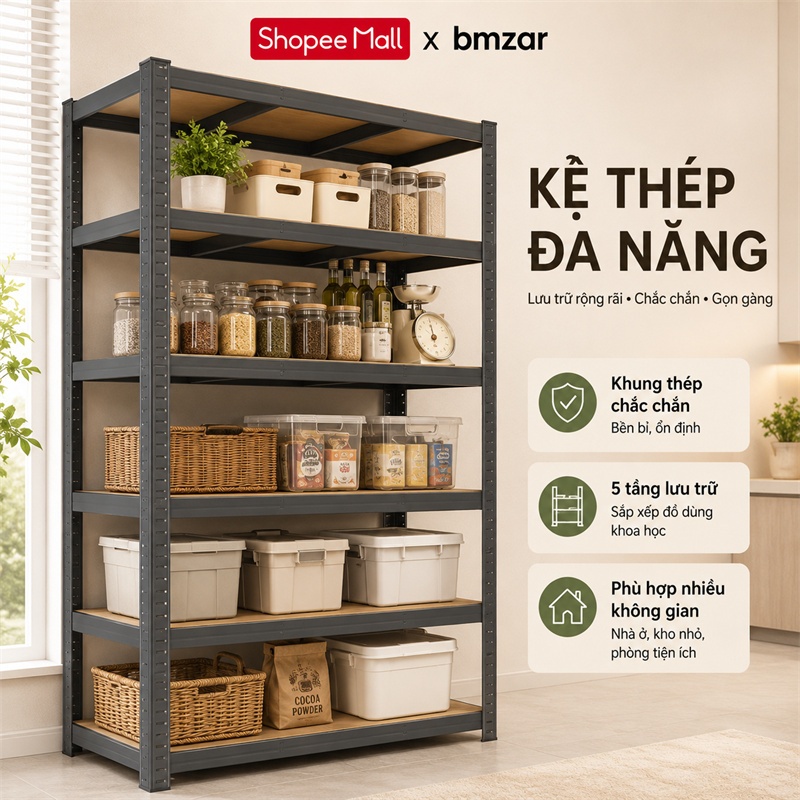 [Siêu rẻ] BMZAR Kệ sắt v lỗ đựng đồ đa năng Kệ Bếp Sắt + bảng gỗ Kệ sắt đa năng Mỗi tầng có thể chịu được tải trọng 20kg