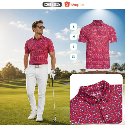 Áo Polo Golf Nam Deluca HM38 Màu Đỏ Họa Tiết – Áo Polo Nam Thể Thao Cao Cấp Co Giãn Thoáng Mát Chính Hãng