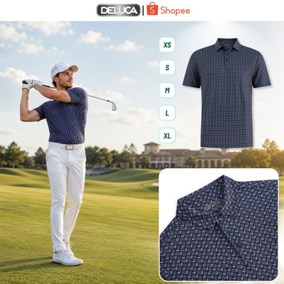 Áo Polo Golf Nam Deluca HM48 Họa Tiết Cao Cấp – Áo Polo Thể Thao Cổ Sơ Mi Co Giãn Thoáng Mát Chính Hãng