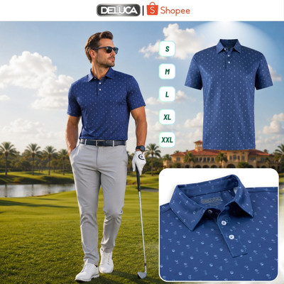 Áo Polo Golf Nam Deluca HM58 Họa Tiết Xanh – Áo Polo Nam Thể Thao Cao Cấp Co Giãn Thoáng Mát Chính Hãng