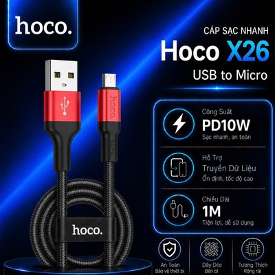 Cáp sạc PD10W USB to Micro Hoco X26 hỗ trợ truyền dữ liệu dùng cho Android ,dây dù chống rối dài 1M