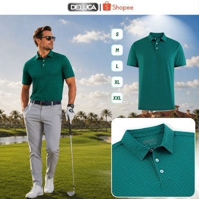 Áo Polo Golf Nam DELUCA HM66 Màu Xanh Họa Tiết – Áo Polo Thể Thao Co Giãn Thấm Hút Mồ Hôi Chống Nắng UPF30 Chính Hãng