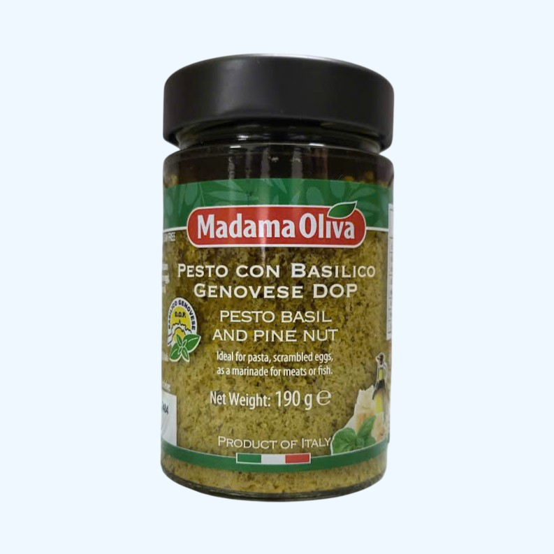 MADAMA OLIVA -- Lọ XANH 190g -- XỐT PESTO HÚNG QUẾ & HẠT THÔNG Ý Genovese Pesto Basil and Pine Nut