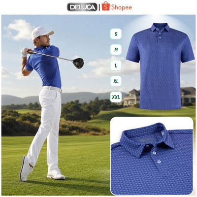 Áo Polo Golf Nam Deluca HM59 Họa Tiết Màu Xanh – Áo Polo Nam Thể Thao Cao Cấp Co Giãn Thoáng Mát Chính Hãng