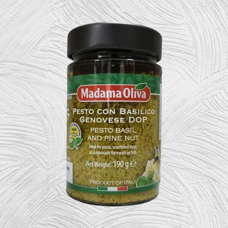 MADAMA OLIVA < Lọ XANH 190g > XỐT PESTO HÚNG QUẾ & HẠT THÔNG Ý Genovese Pesto Basil and Pine Nut
