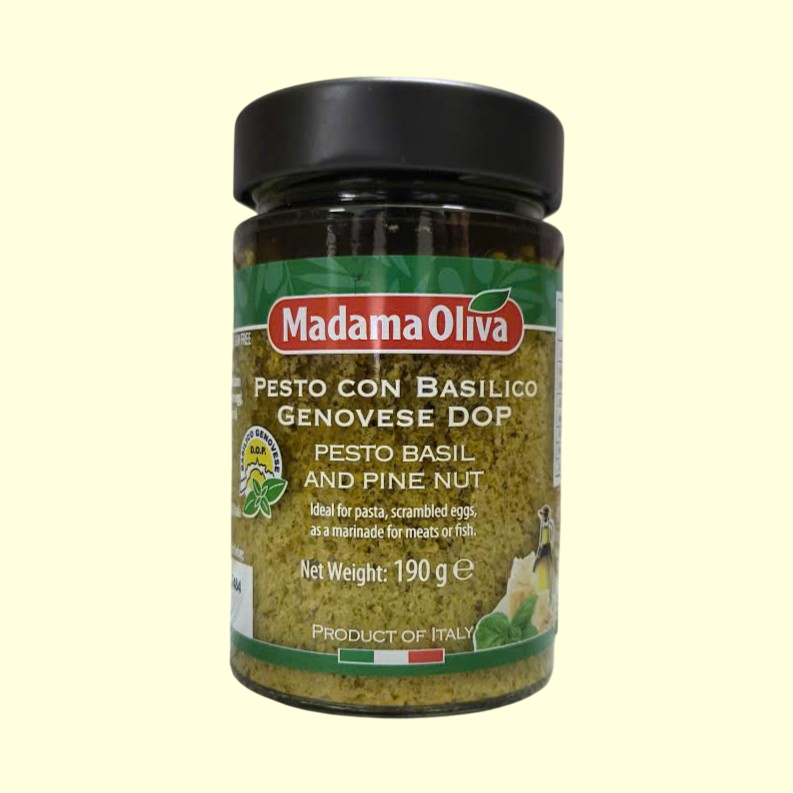 MADAMA OLIVA + Lọ XANH 190g + XỐT PESTO HÚNG QUẾ & HẠT THÔNG Ý Genovese Pesto Basil and Pine Nut