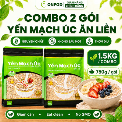 Combo 2 yến mạch 750g cán dẹt cán vỡ ăn liền giảm cân ONFOD ăn kiêng healthy eat clean