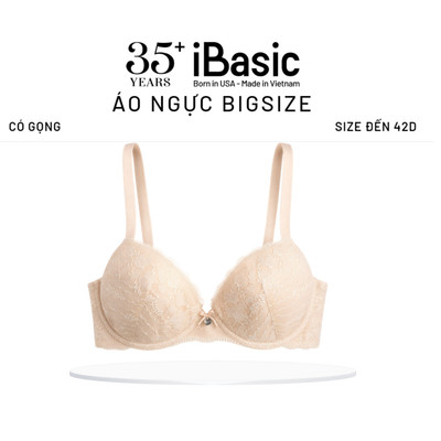 Áo ngực iBasic Bigsize có gọng mút mỏng gòn ép hoạ tiết ren logo BRAW106-BS