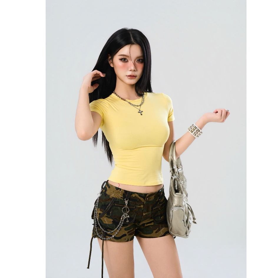 Quần đùi cạp trễ Q55 hoạ tiết rằn ri túi hộp ngầu chất y2k style cá tính douyin