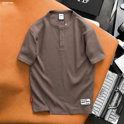Áo thun nam HEBOZ henley honeycomb 3M, áo thun vải tổ ong waffle ngắn tay cao cấp - 00003289
