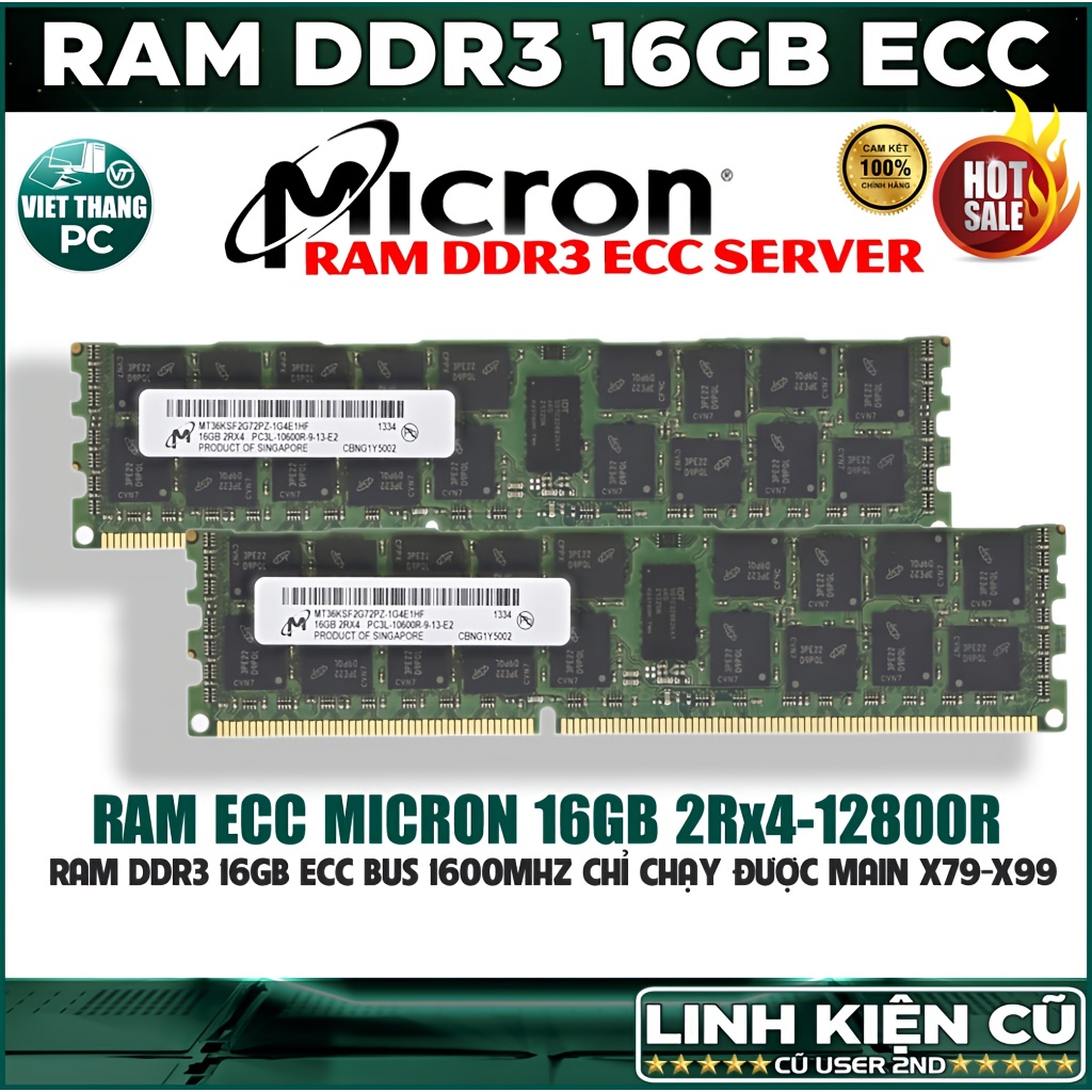 Ram Server Registered ECC Micron DDR3 16GB 2Rx4 Bus 1600Mhz Cho X79 X99 Chạy DDR3 ( Cũ - 2nd )