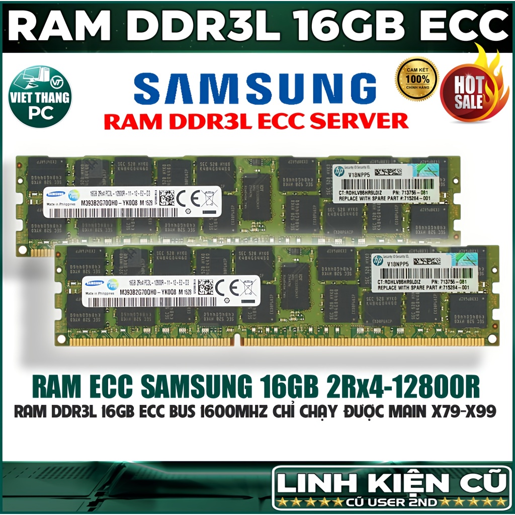 Ram Server Registered ECC Samsung DDR3L 16GB 2Rx4 Bus 1600Mhz Cho X79 X99 Chạy DDR3 ( Cũ - 2nd )