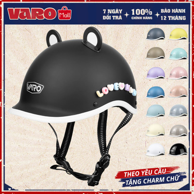Nón Bảo Hiểm Cá Heo VARO Chuẩn Quatest | 600 g Siêu Nhẹ | Tặng Tai Gấu + Charm Tên | Freesize 53-58 cm