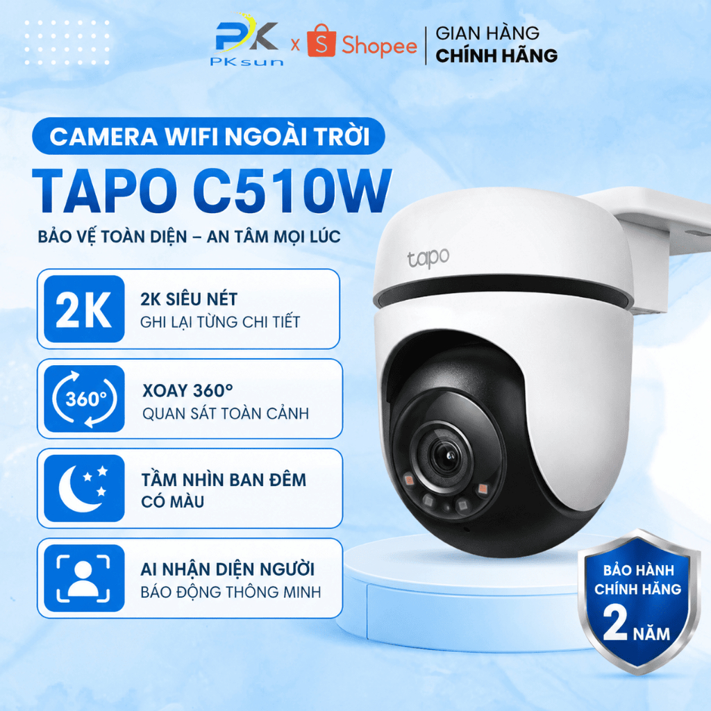 Camera Wifi Ngoài Trời TP-Link Tapo C510W Độ Phân Giải 2K Xoay 360° Đàm thoại 2 Chiều Bảo Hành 2 Năm