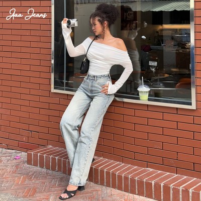 Aaa Jeans - Quần Jean Ống Suông Rộng Nữ Classic Màu Air Blue Wash Vintage