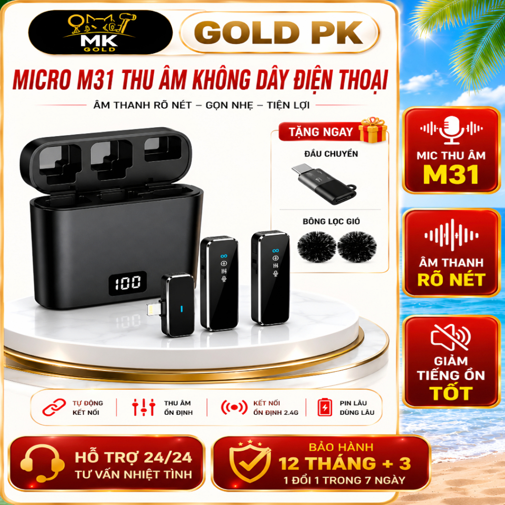 Mic Thu Âm Không Dây Cho Điện Thoại M31 - Bật Tắt Lọc Ồn - Micro Ghi Âm