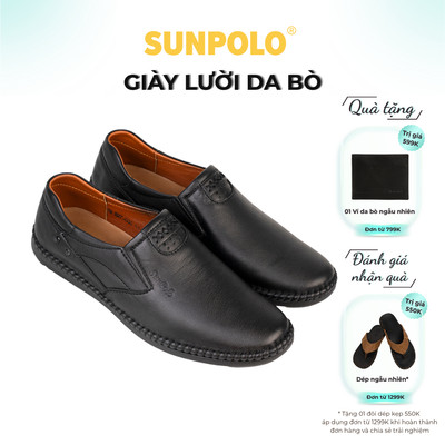 Giày lười nam Da bò cao cấp SUNPOLO MOI027 đi chơi, đi công việc có Big Size