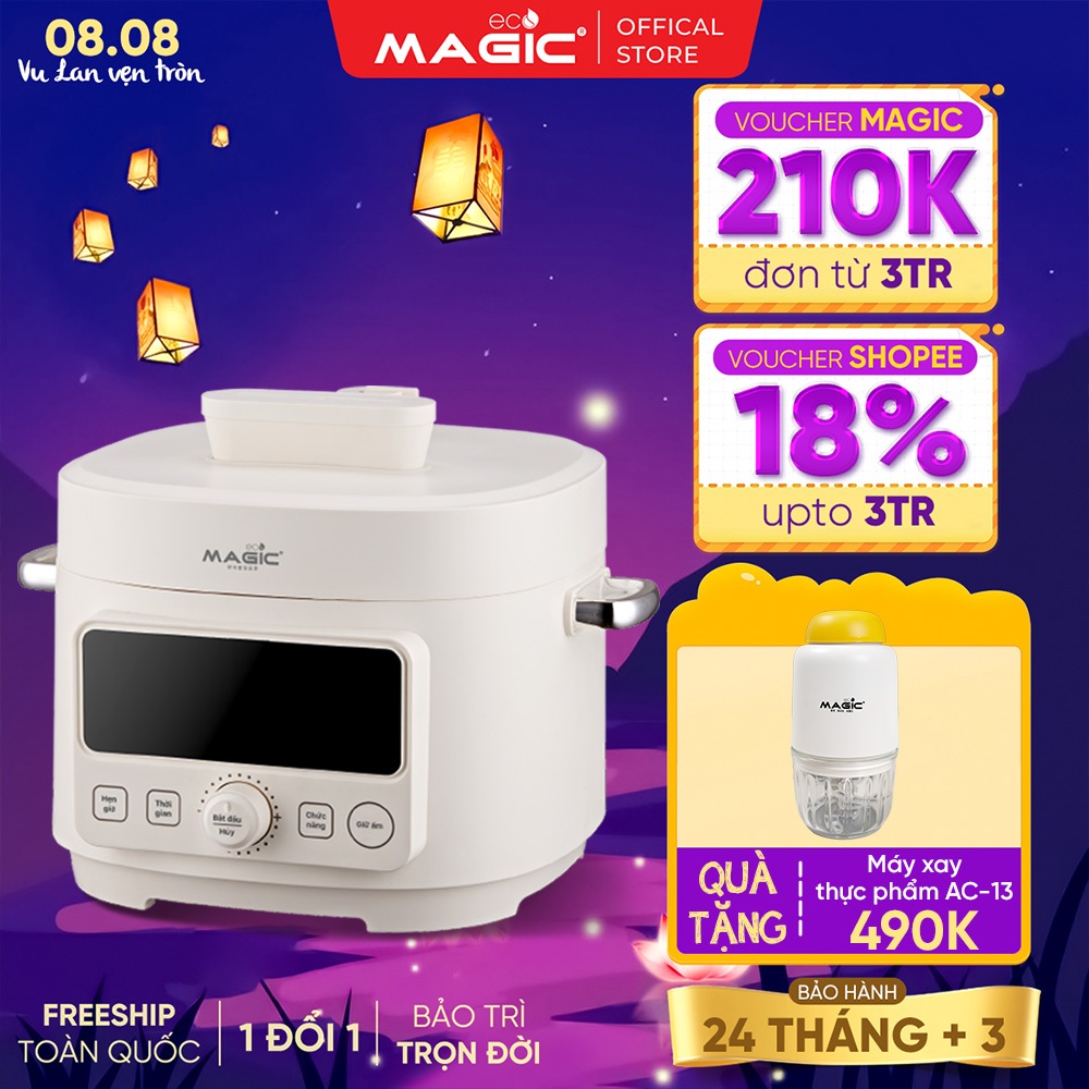 Nồi áp suất điện đa năng 2in1 Magic Eco AC-242, Dung tích 4L, công suất 1300W, Bảo hành 24 tháng