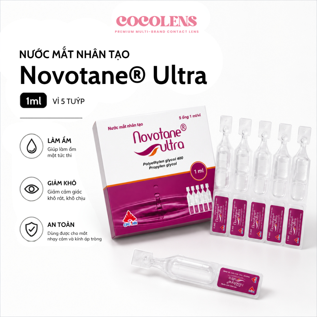 Nước Nhỏ Mắt Novotane Ultra 1ml  Vỉ 5 Tuýp - Nước Mắt Nhân Tạo, Phù Hợp Cho Lens 1 Ngày, Dưỡng Ẩm 2 