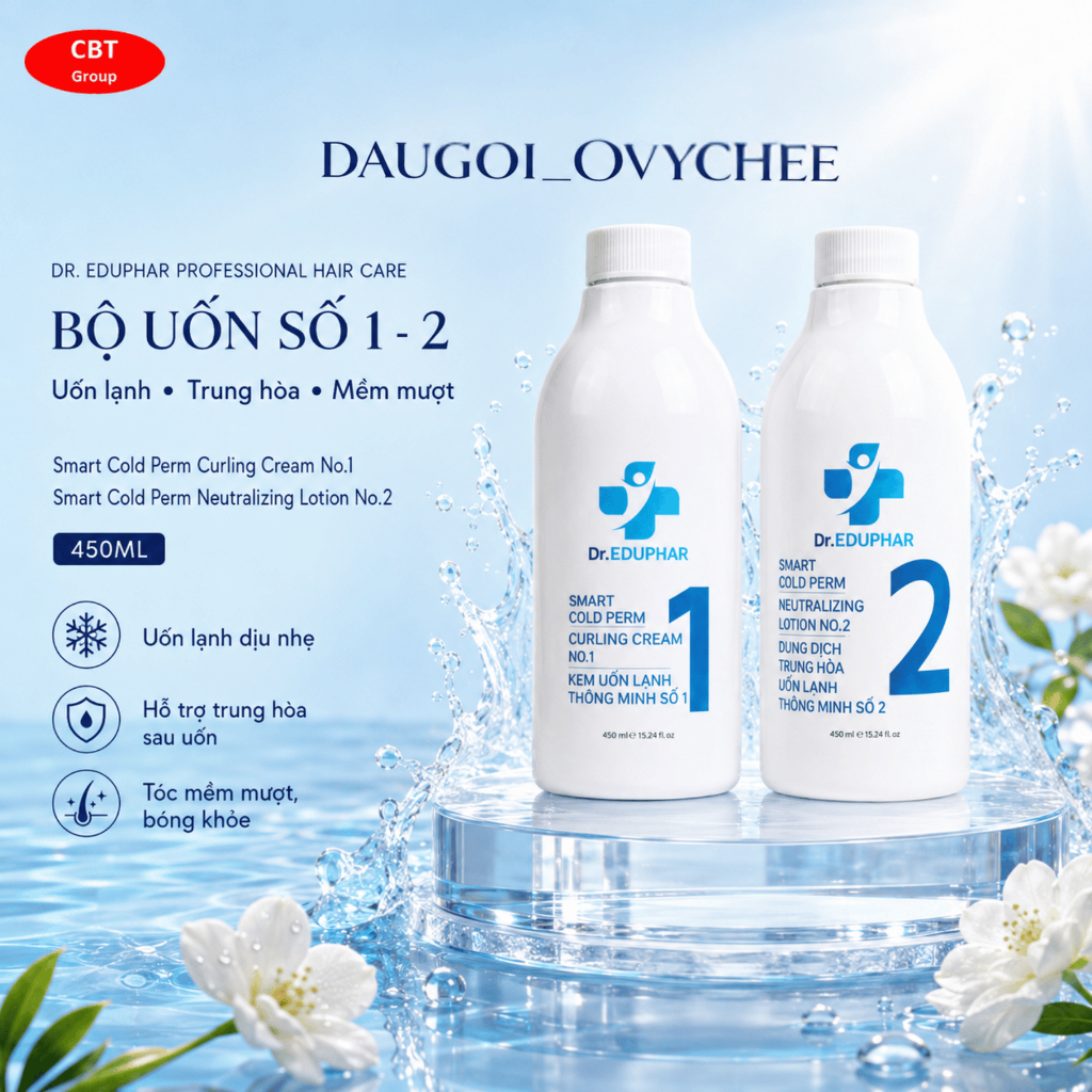 Cặp Uốn Lạnh DR.EDUPHAR Smart Cold Perm 450ml | Công Nghệ Cysteamine, Tạo Lọn Xoăn Đàn Hồi