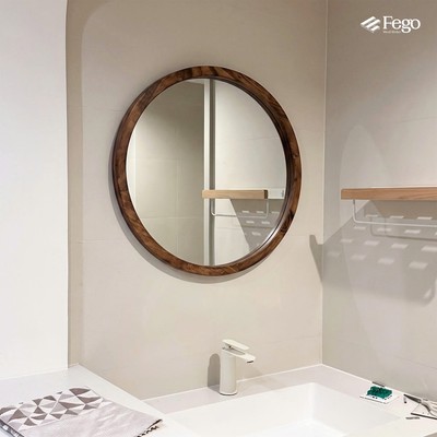 Gương Tròn Treo Tường 50cm/60cm Viền Gỗ Tự Nhiên FEGO, Cho Bàn Trang Điểm, Phòng Tắm và Phòng Ngủ