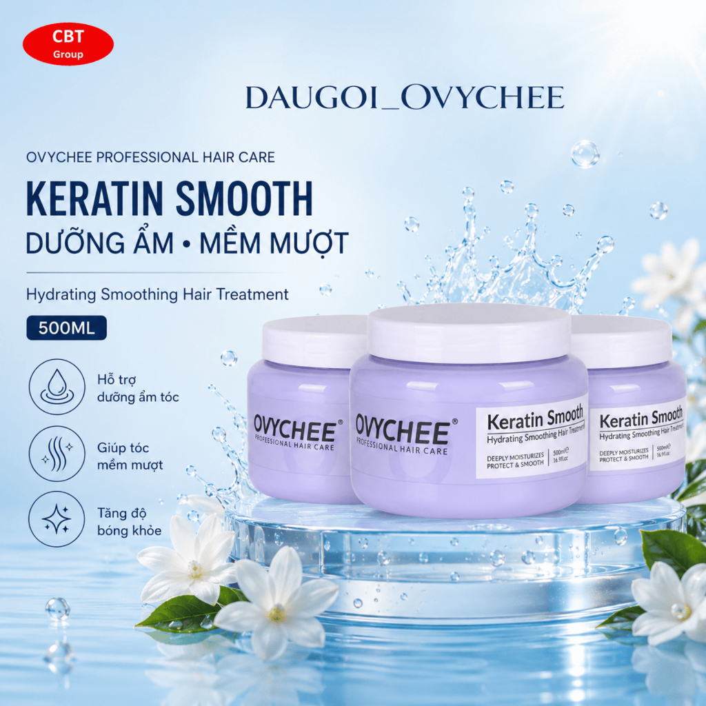 Kem Keratin Ovychee Smooth Hydrating Hair Treatment 500ml | Hỗ Trợ Phục Hồi Tóc Khô Xơ