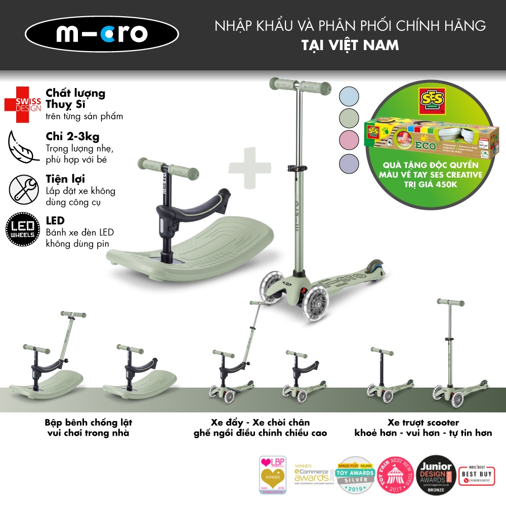 Xe scooter Micro Mini 6in1 Rock & Go cho bé 1-6 tuổi - Tặng kèm quà 450k - Bảo hành 24 tháng