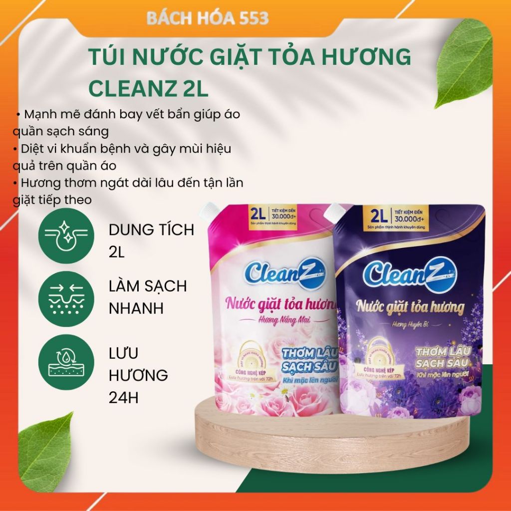 TÚI NƯỚC GIẶT TỎA HƯƠNG CLEANZ 2L (LƯU HƯƠNG 24H)