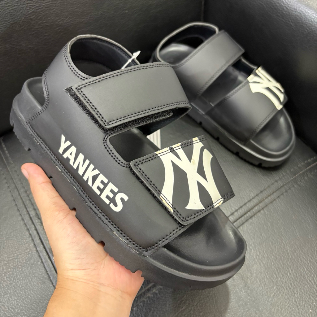Sandal MLB yankee màu đen chất đẹp, dép sandal nam nữ quai dán Fullbox