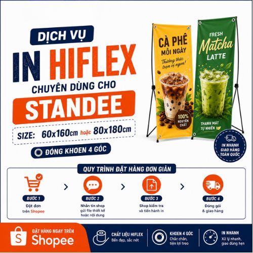 In Bạt Hiflex Standee Đóng Khoen 4 Góc FREE THIẾT KẾ