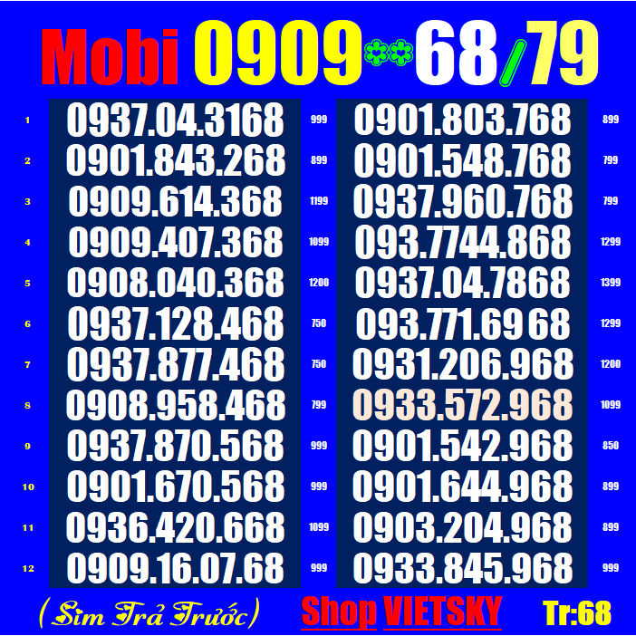 SIM SỐ ĐẸP Mobi 0909,09 Thần Tài, Lộc Phát 68a,79a - SIM Mobi được nhiều người yêu thích I Sim