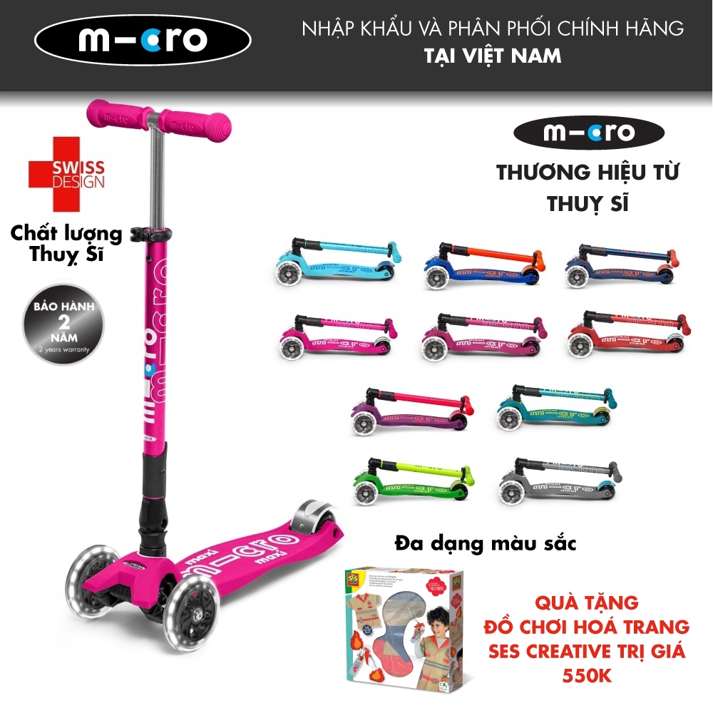 Xe scooter gập gọn Micro Maxi Deluxe Foldable có bánh LED cho bé 5-12 tuổi - Tặng quà 550k