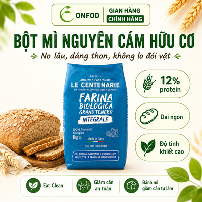Bột mì nguyên cám hữu cơ chính hãng SIMABIO ONFOD làm bánh ăn kiêng giảm cân healthy 1kg