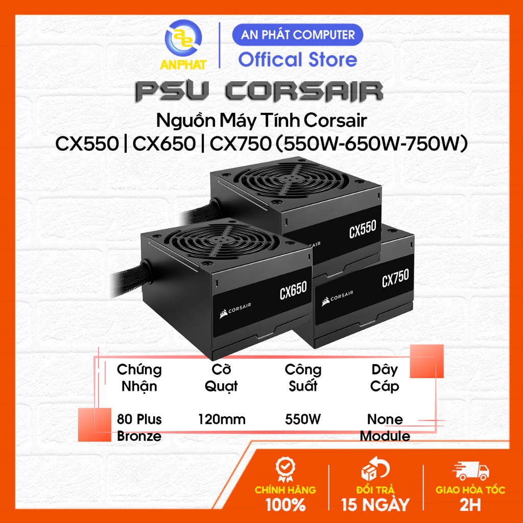 Nguồn Máy Tính Corsair CX550, CX650, CX750 (550W, 650W, 750W, 80 Plus Bronze, Bảo Hành 60 Tháng)