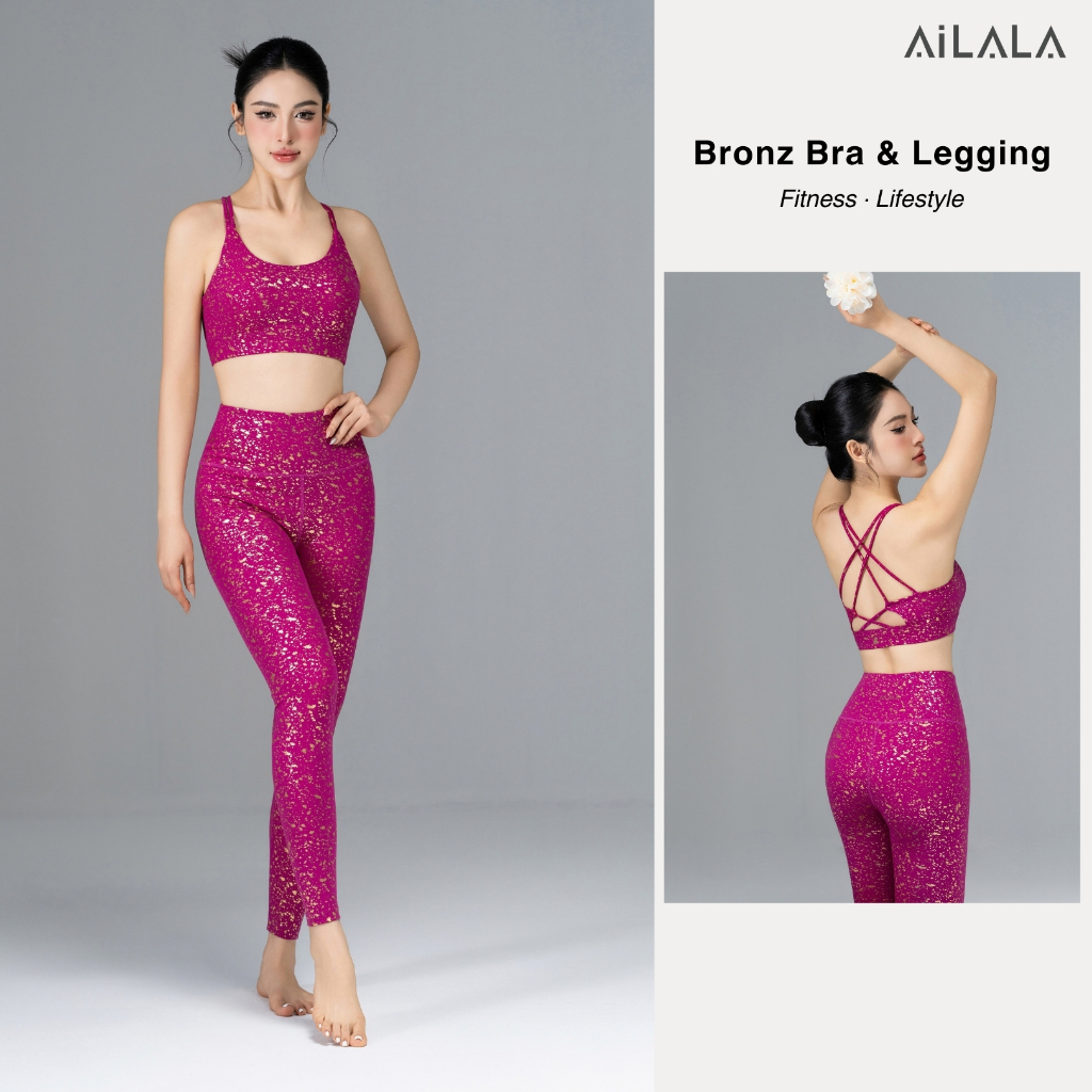 AiLALA LUX68 Bộ Đồ Tập Yoga Pilates Nữ, Áo Bra Có Đệm, Quần Legging Cạp Cao Tôn Dáng, Size S–XL