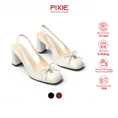 Giày Cao Gót Nữ Slingback 7cm Hậu Thun Đính Nơ Phối Khóa Thời Trang Pixie H475