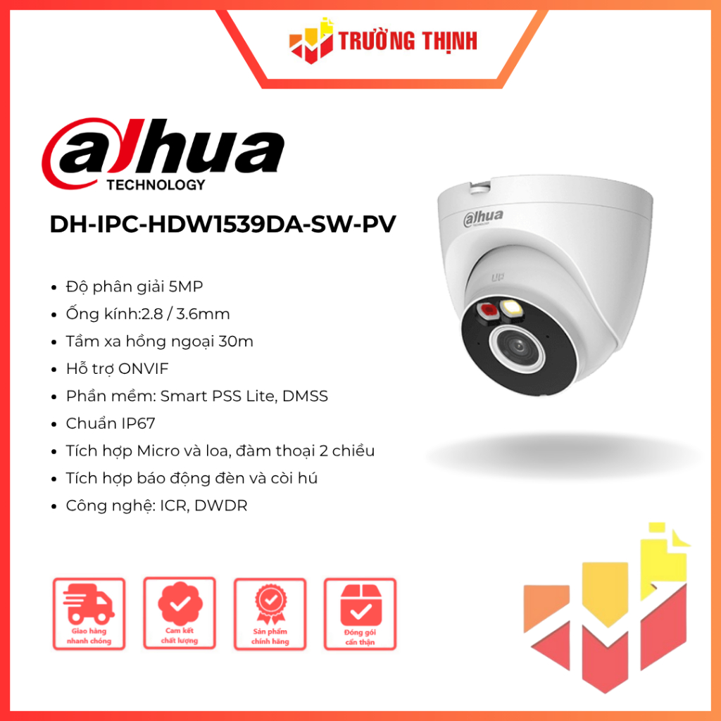 Camera Wifi Turret 5MP DAHUA DH-IPC-HDW1539DA-SW-PV | 5MP | Tích hợp Mic và Loa | Đàm thoại 2 chiều 