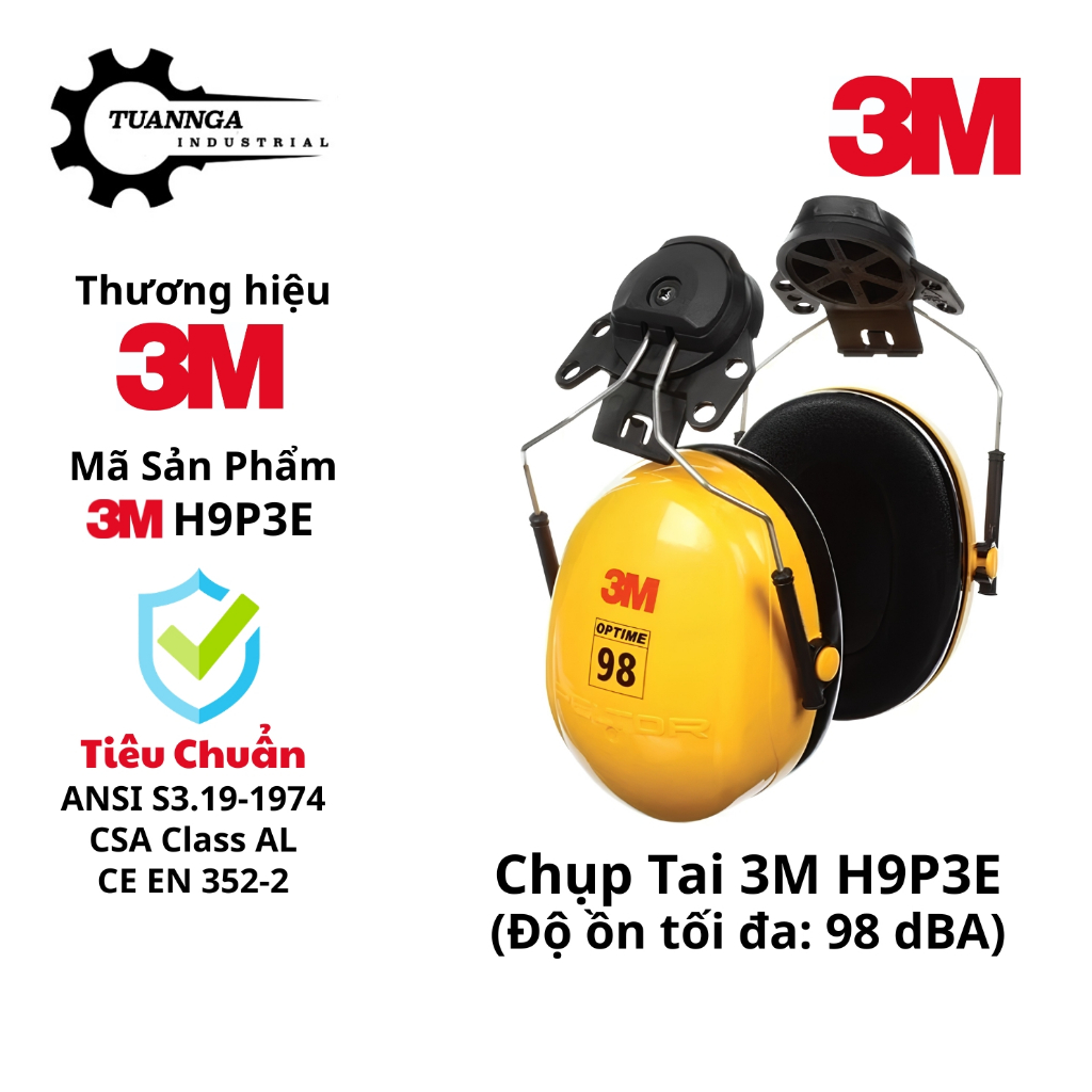 Chụp Tai Chống Ồn Gắn Nón 3M H9P3E (Optime 98) - Chụp Tai Chống ỒN Cho Nón Công Trình & Xưởng Mộc