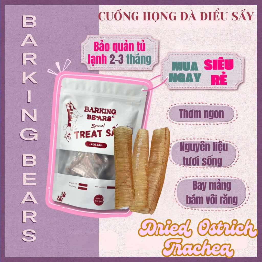 Cuống Họng Đà Điểu Sấy Khô Cho Chó Barking Bears Treat Sấy Bánh Thưởng Cho Chó