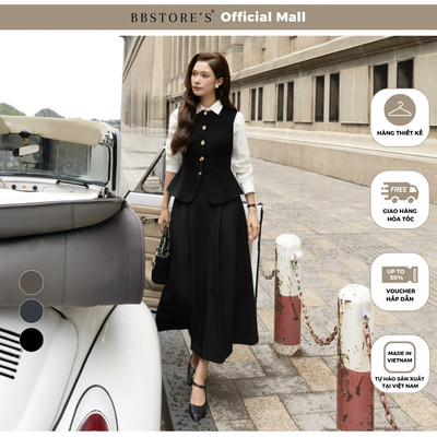 BBSTORE'S Chân Váy Xòe Công Sở Cotton Dài Xêp Ly Bản To 2 Bên - VAH27A