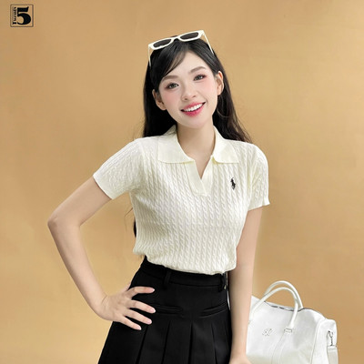 Áo len mongtoghi nữ Twentyfive dáng ôm họa tiết vặn thừng thêu logo trước ngực 6860
