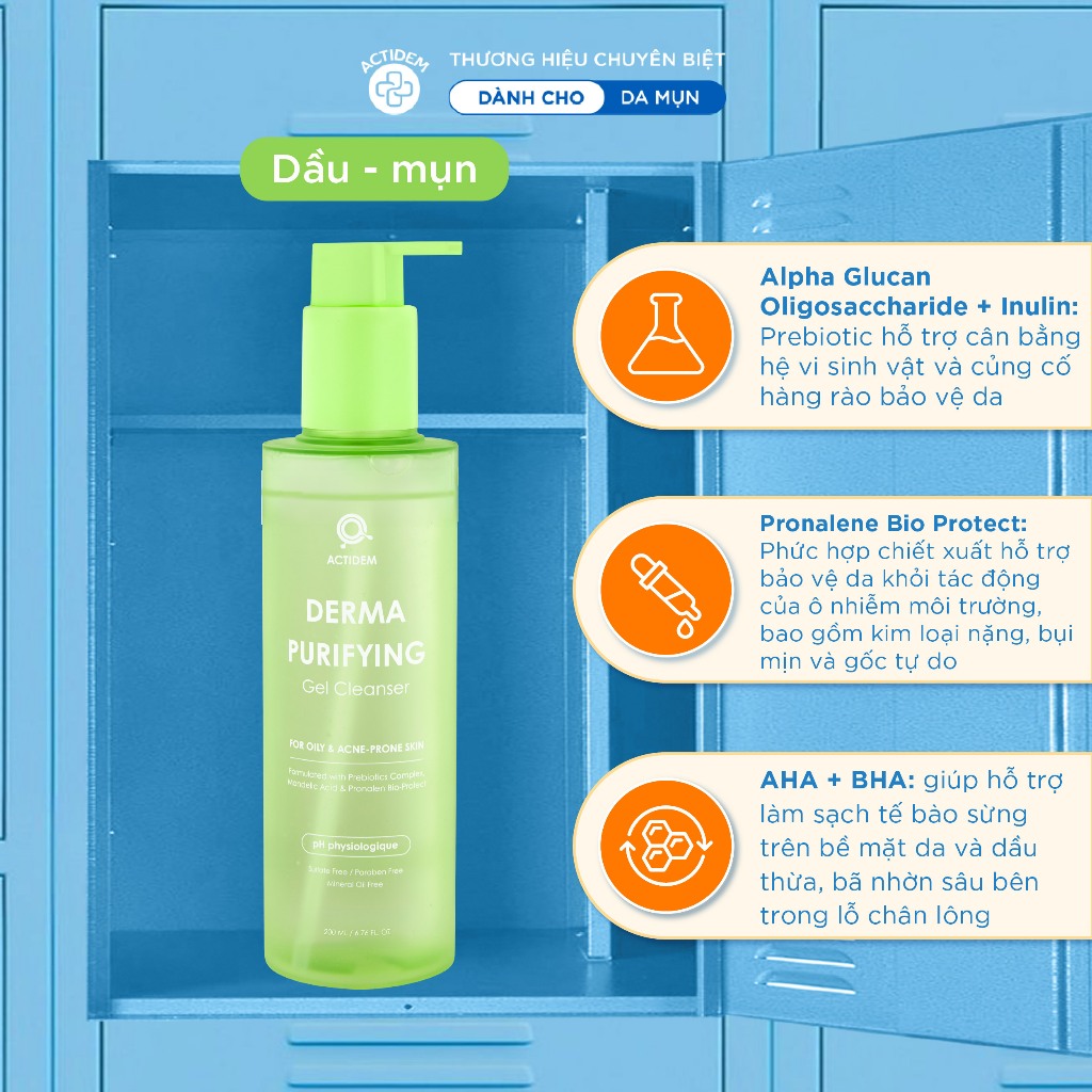 [Tặng Khăn Cho Đơn Từ 299k] Gel rửa mặt dành cho da dầu mụn, nhạy cảm Actidem Derma Purifying Gel Cl