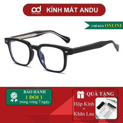 Gọng kính cận thời trang nam nữ ANDU form vuông chống UV bản lề lò xo - 084600  [Quà tặng] Khăn lau