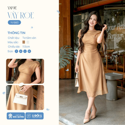 Váy Thiết Kế Nữ YAME Dáng Dài 113cm Cố Điệu , Eo Xếp Ly, Đầm Công Sở Thanh Lịch, Váy Dự Tiệc Sang Trọng - ROE YV983