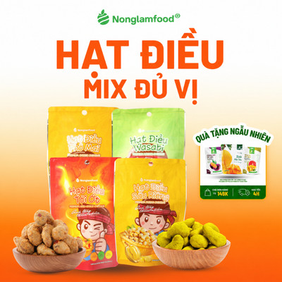 Hạt Điều Phủ Vị Phô Mai, Sầu Riêng, Tỏi Ớt, Wasabi NONGLAMFOOD Túi 45g, Đồ Ăn Vặt Dinh Dưỡng