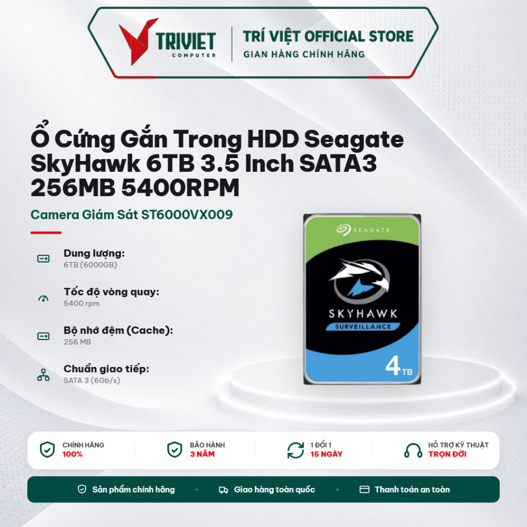 Ổ Cứng Gắn Trong HDD Seagate SkyHawk (1TB//2TB/4TB/6TB) 3.5 Inch SATA3 256MB 5400RPM Camera Giám Sát