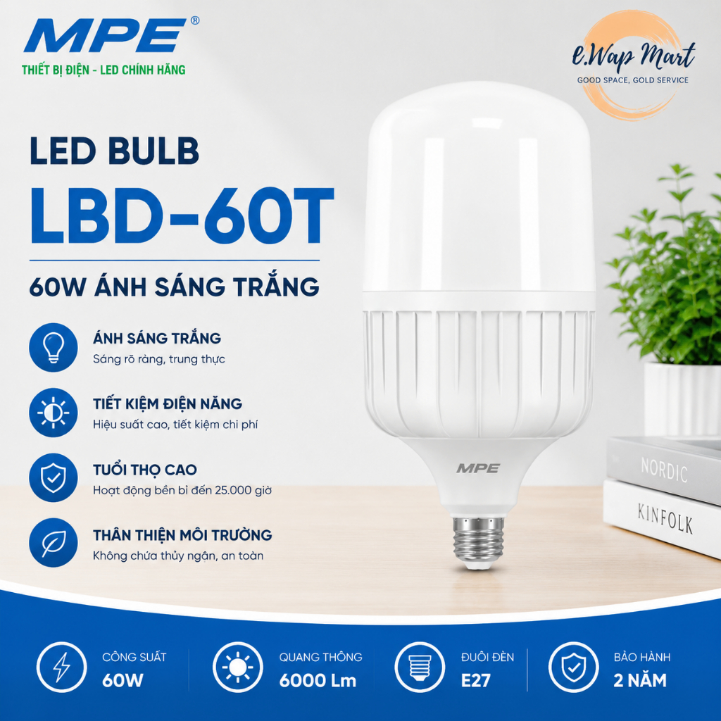 Đèn LED bulb 60W LBD-60T MPE - Ánh sáng trắng